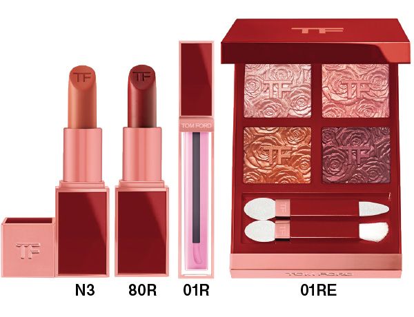 【左】リップ カラー 【中】ローズ リップ オイル ティント 【右】アイ カラー クォード