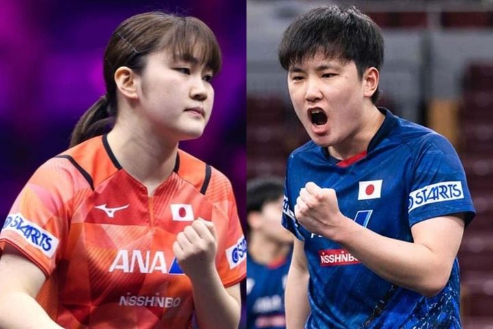 大藤沙月、張本智和（C）WTT