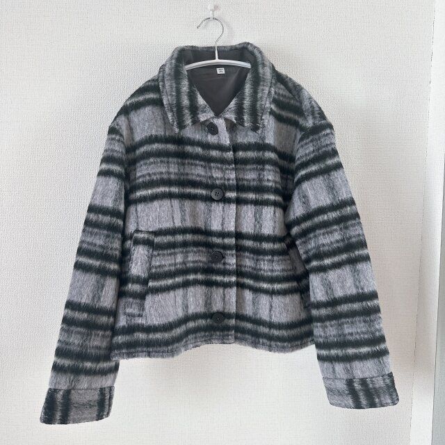 GU シャギーチェックブルゾン GRAY