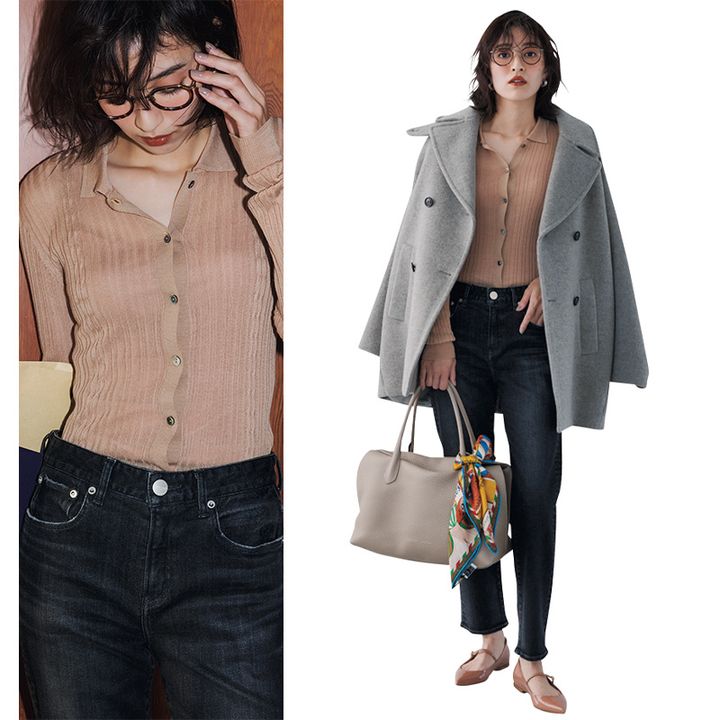 シアーニットカーディガンとデニムでキレイめコーデの完成