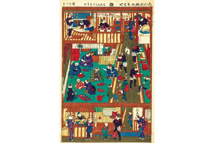 四代歌川国政《志ん板猫のそばや》大判錦絵、明治6（1873）年