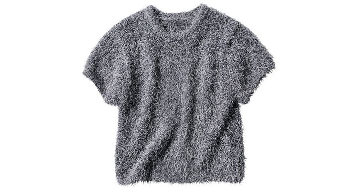 ロネルのグレーの半袖シャギーニット