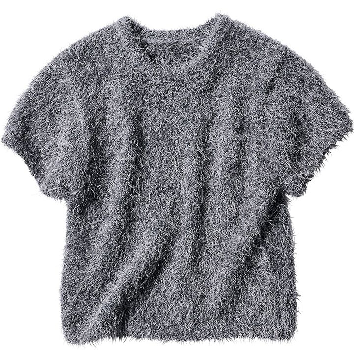 ロネルのグレーの半袖シャギーニット