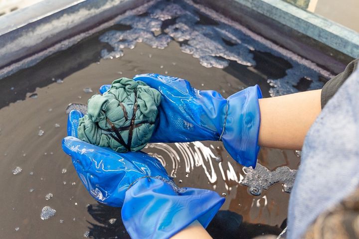 1度目の染めでは、まだ薄く“藍色”にはなっていない