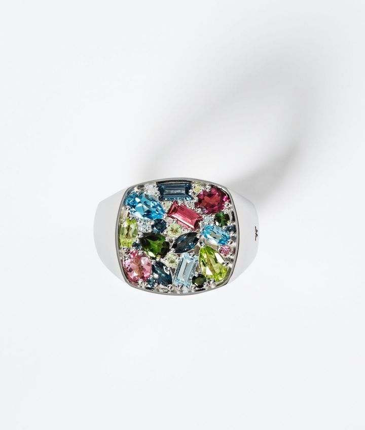 「カレイドスコープ」リング 四季（SV×ロードライト×トルマリン×アメジスト×グリーントルマリン×ペリドット×ロンドンブルートパーズ×スカイブルートパーズ×スイスブルートパーズ×ピンクトルマリン）￥122,300