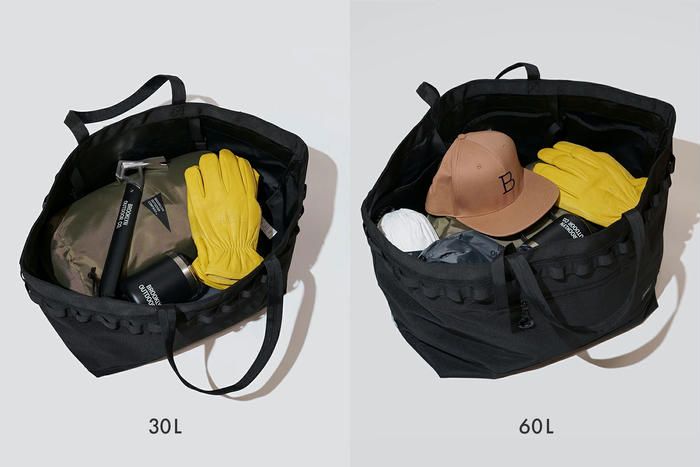 BROOKLYN OUTDOOR COMPANYの大型防水トート 2サイズ使用シーン 上から見た図