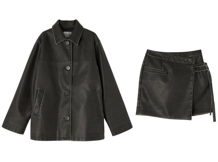 画像: Ngm.S ステンカラー ジャケット ¥22,000（ブラック/ベージュ）、Ngm.S ラップ ショートスカート ¥14,300（ブラック/ベージュ） ※モデル着用カラーはベージュになります。