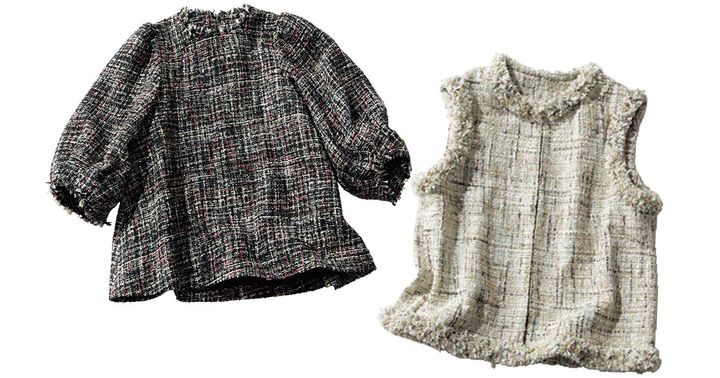 エルフランクの半袖ツイードトップスとツイードジレ