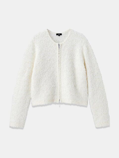 PLSTのニットツイードジップアップカーディガン