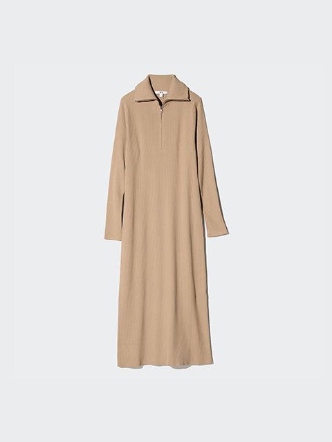 ユニクロ ハーフジップニットワンピース BEIGE