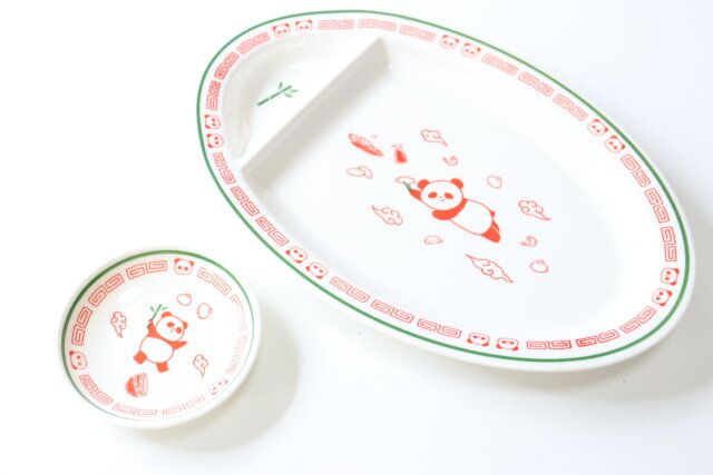 ダイソー 中華豆皿（パンダ、約8cm） 中華餃子皿（パンダ、タレ用仕切り付き）