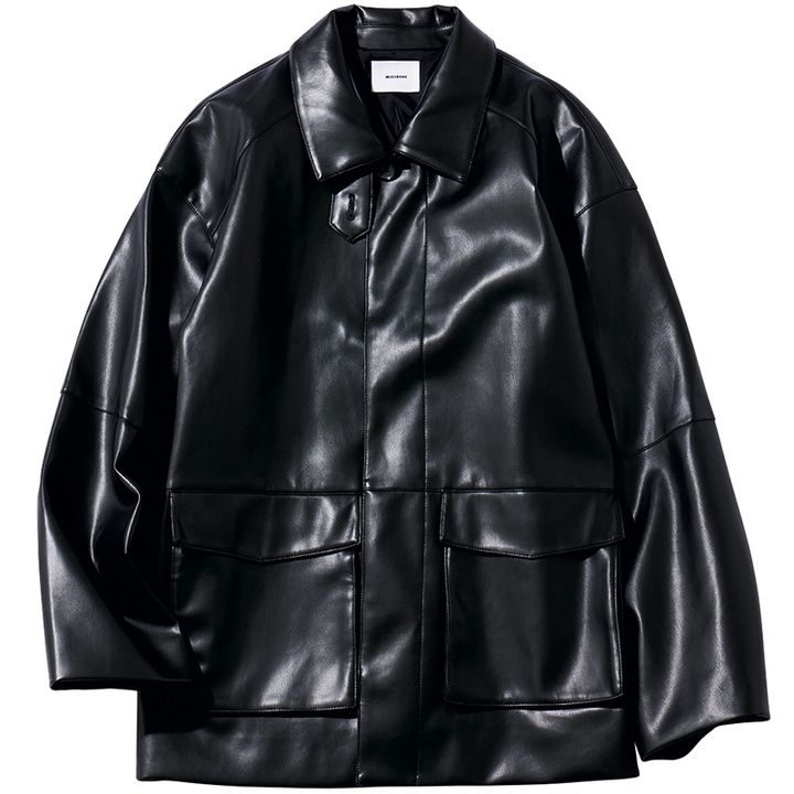 ミースロエの黒のエコレザーブルゾン