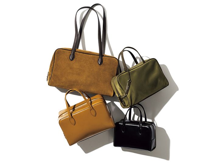 韓国ブランドトゥティエのスエードやナイロンやレザーの横長ボストン