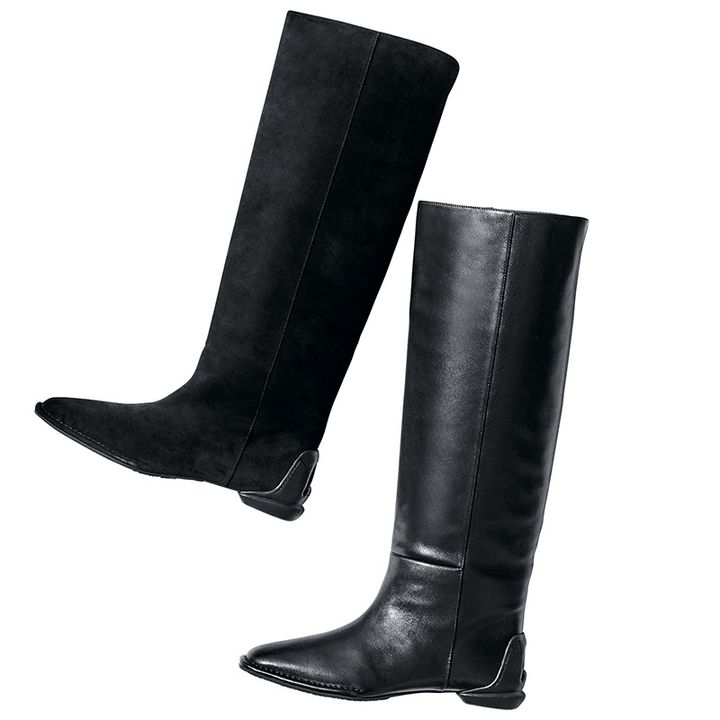 シーセイの撥水機能付きの表革とスエード素材の黒ロングブーツ