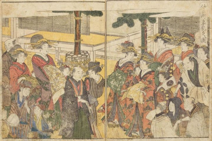 十返舎一九著、喜多川歌麿画『青楼絵抄年中行事』上之巻（版元：上総屋忠助）1804年。