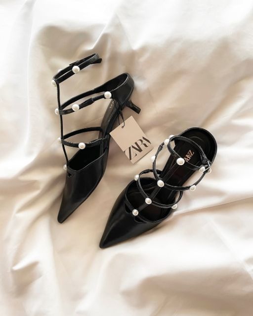 フェイクパールストラップシューズ