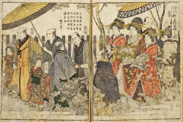 十返舎一九著、喜多川歌麿画『青楼絵抄年中行事』上之巻（版元：上総屋忠助）1804年。