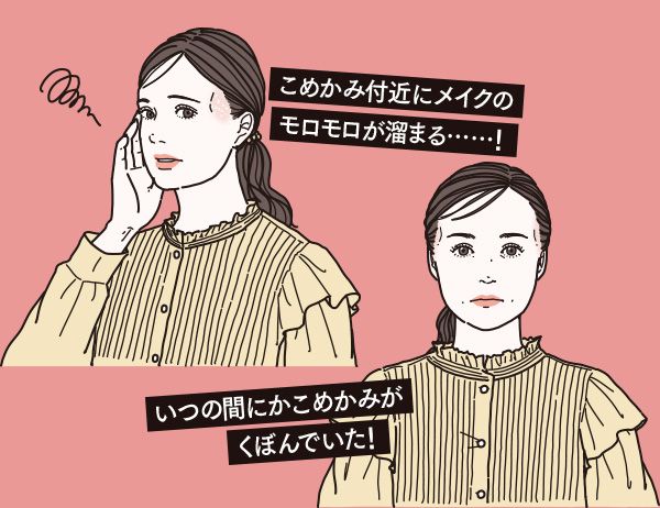 こめかみ付近にメイクのモロモロが溜まる……！ いつの間にかこめかみがくぼんでいた！