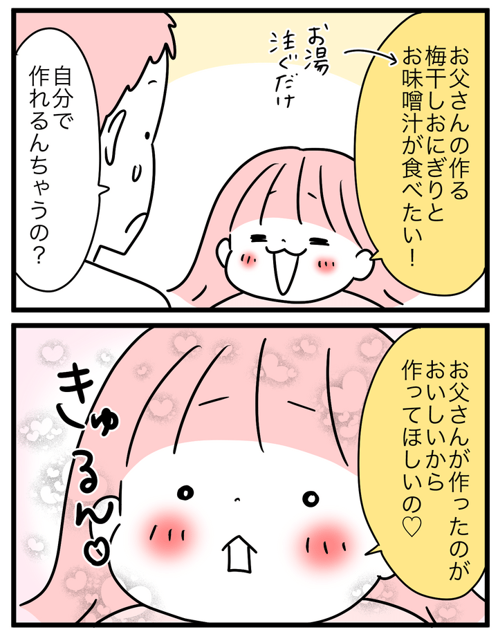 休みの日は、自分で朝ごはんを準備するルール。ちなみにイチコは…。