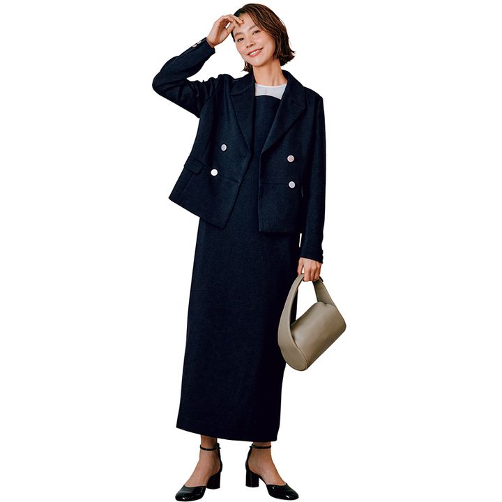 卒園式・卒業式のワンピースコーデ キャミワンピ×ジャケットの浅見れいなさん