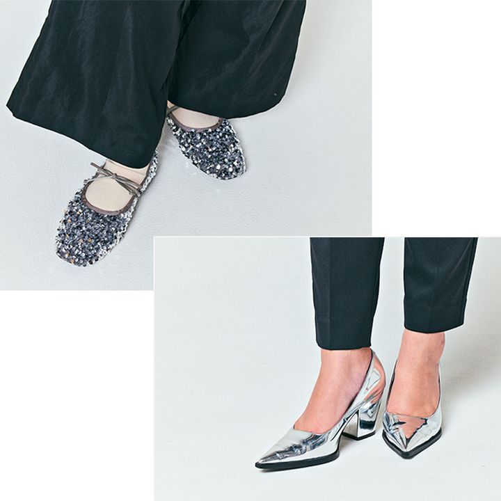 シルバー靴が足元オシャレに一役