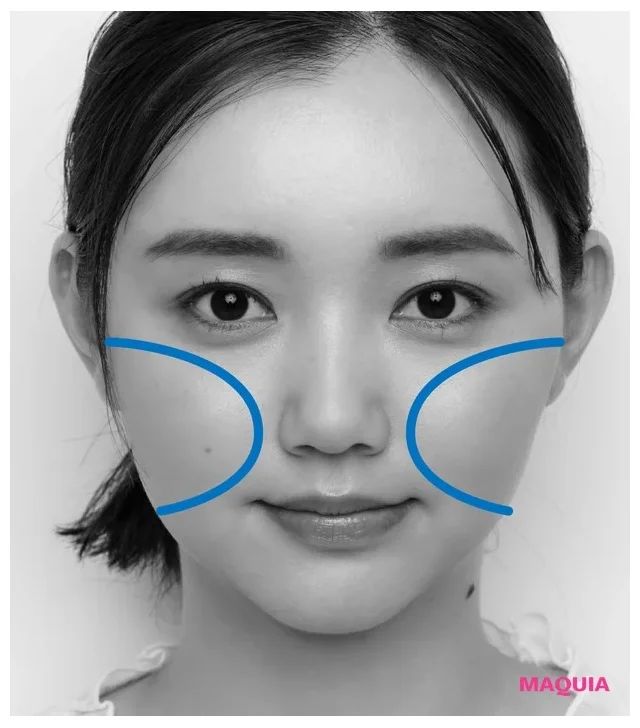 チークで余白を埋めて中顔面短縮