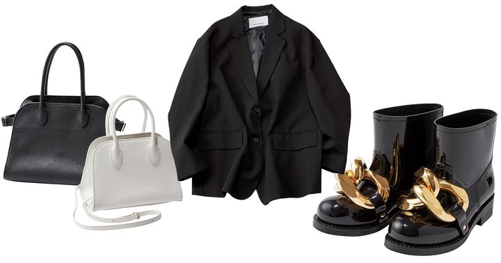 THE ROWのバッグ、The Frankie Shopのジャケット、JW Andersonのラバーブーツ