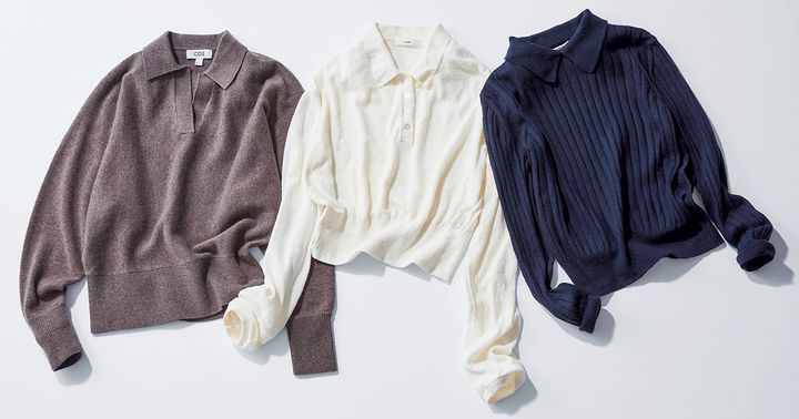 VERYライターと編集スタッフ愛用のブラウンと白とネイビーの衿付きニット