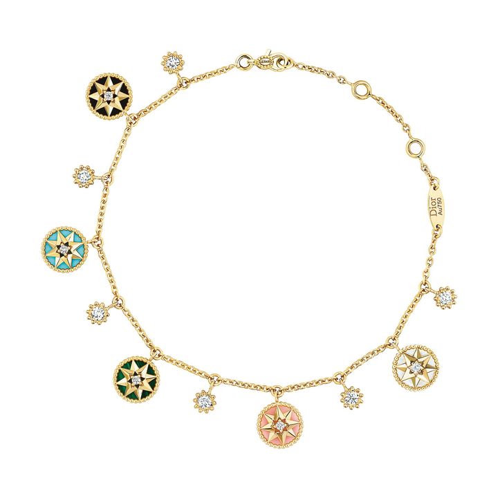 「ローズ デ ヴァン」 ブレスレット YG×ダイヤモンド×マザー・ オブ・パール×ピンクオパール×ターコイズ×オニキス×マラカイト ￥1,200,000／DIOR FINE JEWELLERY