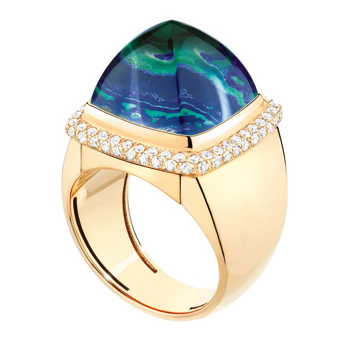 「パン ドゥ スークル」 リング ラージモデル YG ×アズライトマラカイト×ロッククリスタル×ダイヤモンド ￥1,617,000／FRED