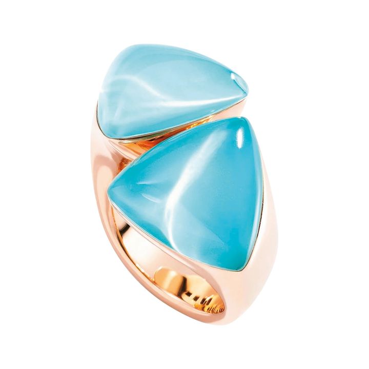 「フレッチャ」 リング RG×ターコイズ×ロッククリスタル ￥1,496,000／VHERNIER