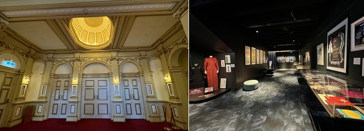 左：扉の向こうに豪華なホールが 右：展示室