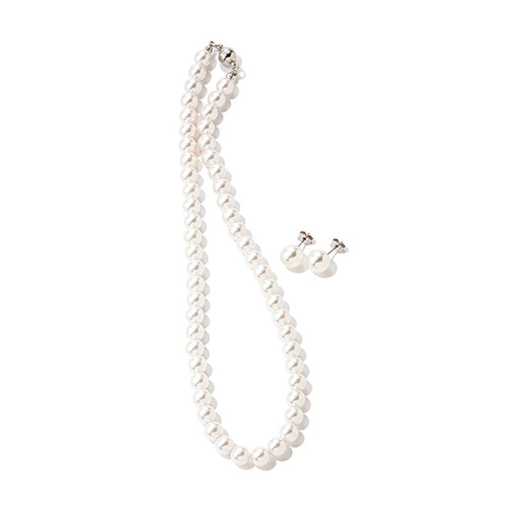 一連パールネックレスとピアスのセット