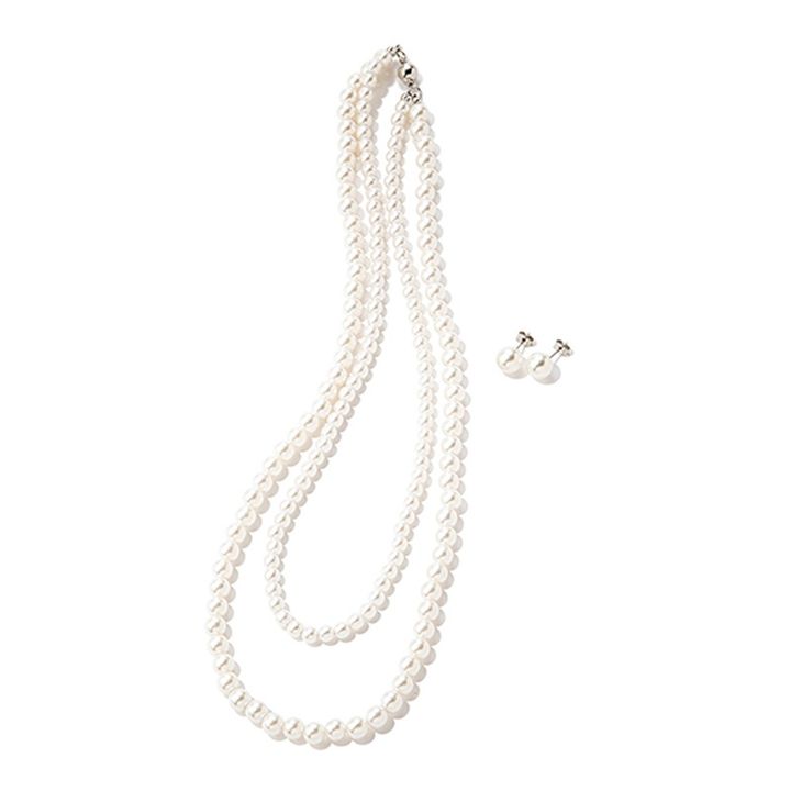 2連のパールネックレス＆ピアスセット