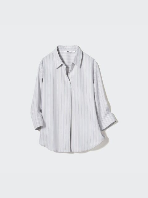 2025ユニクロレディースストライプレーヨンスキッパーブラウス