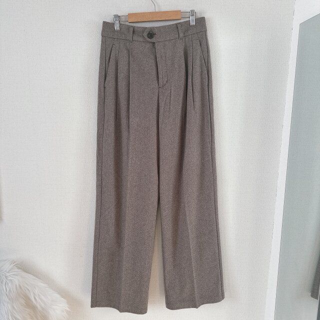 GU ヘリンボーンタックワイドパンツ BROWN