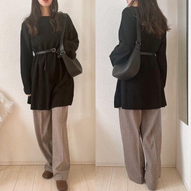 長めのニットで辛口コーデ