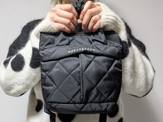 マーキュリーデュオ2WAYバッグ手に持ったところ