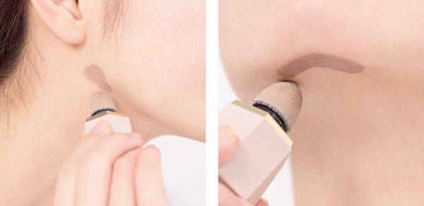 あごの裏にシェーディングを塗ったら、内側に向かってぼかす。エラの終わりにもチョンと塗ってあご下に向けてぼかす。