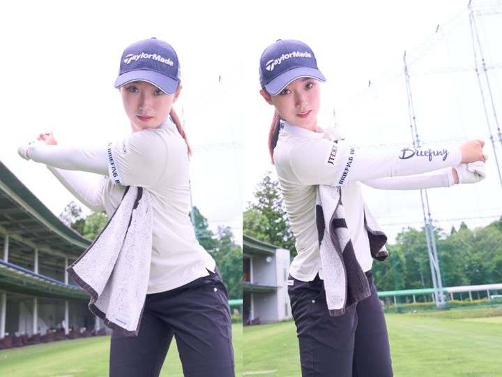 女子プロが実践する練習法！“両ワキにタオル”を挟んでスイング