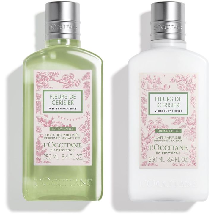 〈左から〉ホワイトマスカットチェリーブロッサム シャワージェル 250ml ￥3,850 ホワイトマスカットチェリーブロッサム ボディミルク 250ml ￥4,730（ともに2月5日より限定発売）