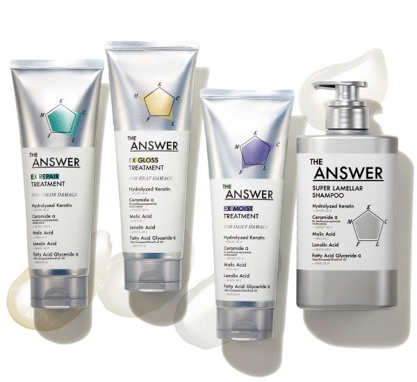 【左】ジアンサー EXリペアヘアトリートメント 【中左】ジアンサー EXグロスヘアトリートメント 【中右】ジアンサー EXモイストヘアトリートメント 【右】ジアンサー スーパーラメラシャンプー