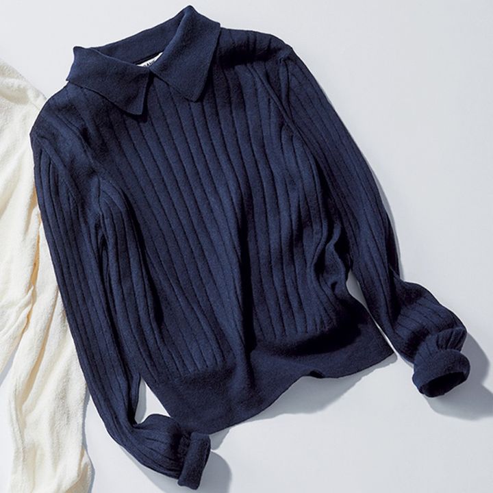 スローンの衿付きリブニット