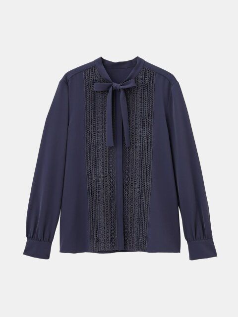 2025春plstレディースフロントレースボウタイブラウス