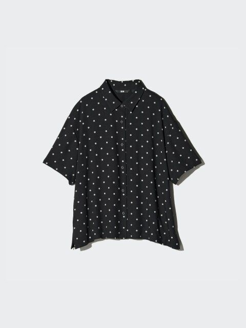 2025春ユニクロレディースドット柄レーヨンブラウス