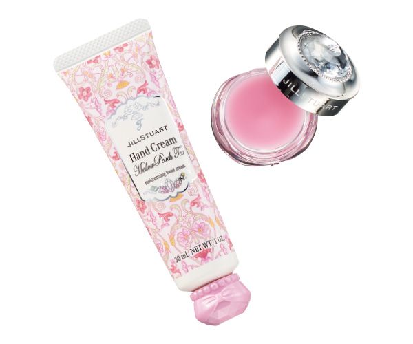 【左】メロウピーチティー ハンドクリーム 【右】メロウピーチティー リップマスク