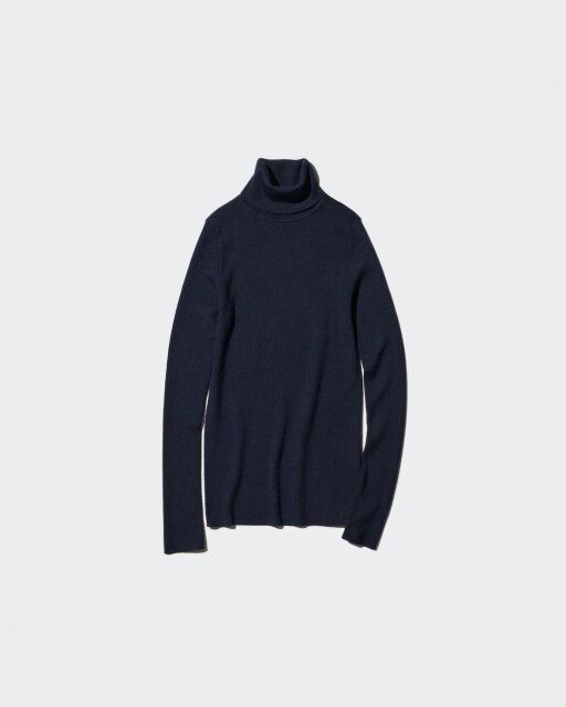 ユニクロ メリノリブタートルネックセーター NAVY
