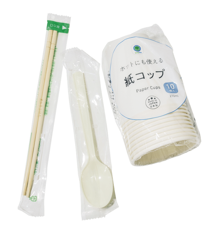 紙コップ、割り箸、スプーン