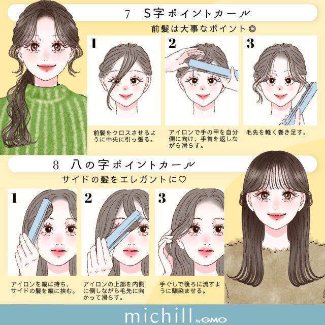 前髪なしさん向けの巻き髪 S字ポイントカール 八の字ポイントカール