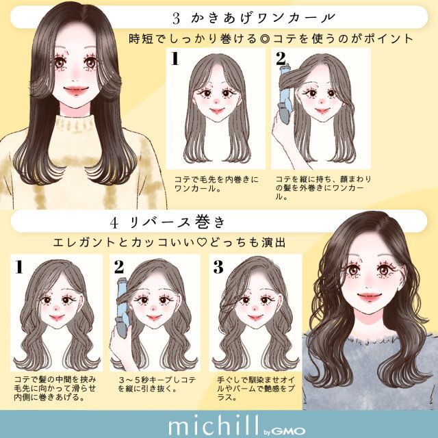 前髪なしさん向けの巻き髪 かきあげワンカール リバース巻き